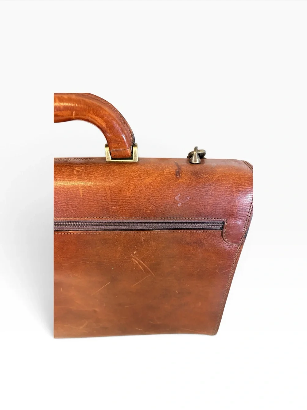 VTG Marino Orlandi Brown Leather Briefcase Messenger Crossbody